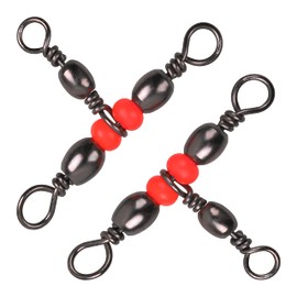 OROOTL 3 Way T-Turn Barrel Swivels Fishing Tackle, 50pcs Brass Barrel Triple Swivel Cross Line 3 Way Barrel Fishing Connector with Red Fishing Beads for Freshwater Saltwater Test 20-100LB