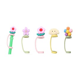 Leadigol Flower Straw Cover Cap,Silicone Straw Topper Reusable Drinking Dust Proof Straw Tip Covers Dust-Proof Protector Topper for 8-9mm Straw