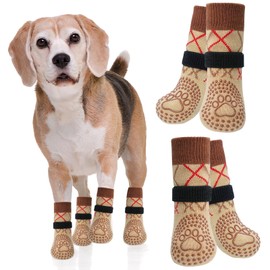 LQTSLFM Dog Socks Non-Slip 2 Pairs Paw Protection Dog Injury Adjustable Socks for Dogs Flexible Non-Slip Socks Dog for Indoor and Outdoor Use (Brown-L)
