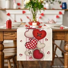 Artoid Mode Heart-Shaped Buttons Valentine's Table Runner, Seasonal Kitchen Dining Table Decoration for Home Party Decor 13x48 Inch
