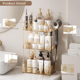 YCIA&DONE Luxury Bathroom Counter Organizer, Large Makeup Organizer Countertop, Shelf Organizer, Vanity Tray, Easily Assemble for Bathroom Organizers and Storage, Undersink, Cabinet,3 Tiers Amber