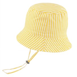 Faith & Sarah Kids Baby Sun Hat Boy or Girl - Toggle Chin Strap - Striped Baby Bucket Hats Yellow 3-6 Months
