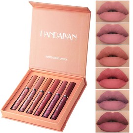 6pcs Waterproof Long-lasting Matte Lip Balm Set, Pearl Glossy Lip Care,Long-lasting high-pigment nude waterproof non-stick cup lip gloss set:_B(6-piece set)