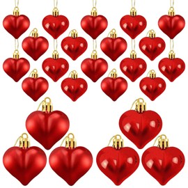 ricluck 24 Pieces Valentine's Day Heart Shaped Ornaments, Glossy and Matt Heart Baubles Hanging Decorations for Valentine's Day Wedding Anniversary Home Party Decor