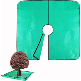 Landscape Pruning Tarp with Center Hole – Waterproof Tree Trimming Tarp with Corner Buckles, Easy Fastening Around Trees and Shrubs for Leaf & Debris Collection, Garden Drop Cloth