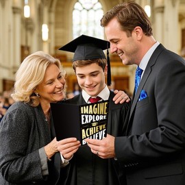 Disjourney Graduation Card for Him Her - Funny 2025 High School and College Graduation Gifts Card - Congratulation Cards for Son Daughter Grandsons Granddaughter - Explore Achieve