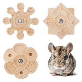 BOXOB 3pcs Rotating Chinchilla Toy, 3 Styles Wooden Chinchilla Chew Toy for Teeth Hanging Interactive Pet Toys Cage Accessories for Guinea Pig Hamsters Gerbil Rat Rabbit