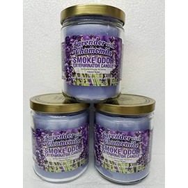 Smoke Odor Exterminator 13 oz Jar Candles Lavender Chamomile, (3) Set of Three Candles.