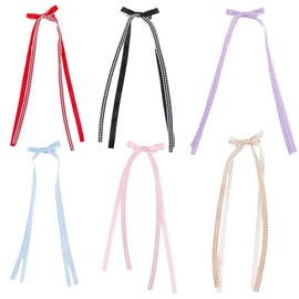 CABODYALS 6Pcs 6 Colors Bowknots Hair Alligator Clips with Long Tails Plaid Bows Ponytail Holder Slides French Barrette Cute Tassel Sweet Ribbon Clip for Women Head Decoration Styling Accessories