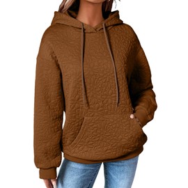 EVALESS Womens Hoodies 2025 Fashion Trendy Casual Long Sleeve Drawstring Jacquard Sweatshirt Fall Winter Athletic Workout Tops Shirts Pullover Outfits,Dark Brown Small