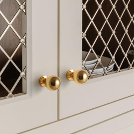 YAGU Modern 5 Pack Round Polished Brass Kitchen Drawer Knobs Bright Gold Cabinet Pulls Furniture Hardware for Cupboard Door Wardrobe Closet Dresser