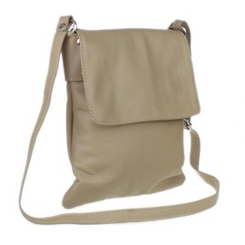 Girly Handbags Womens Italian Soft Leather Cross Body Messenger Bag Vera Plelle Shoulder Bag Flap Zipper Medium Light Taupe