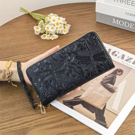 Bakurok RFID Wallets for Women Wristlet Vegan Leather Long Purse Floral Zip Around Clutch Large Capacity Card Holder