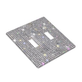 Shiny Rhinestones Silver Wall Plates Bling Glitter 2 Gang Toggle Light Switch Cover Sparkly Electric Outlets Receptacle Home Decor for Women Girls Bedroom Bathroom Kitchen