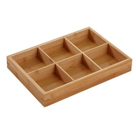 Wooden Divided Serving Platter, Multi Compartments Cracker Appetizer Plate for Hot Pot Restaurants Sushi Plate (6 Compartments)