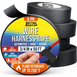 Better Boat Wire Harness Tape 5-Pack (250ft) - Cloth Electrical Tape Automotive & Marine Grade, Noise Dampening Wire Loom, Heat Resistant to 250F, No Residue Fabric Wiring Wrap 3/4" x 50ft