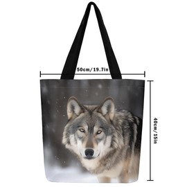 Loussiesd Wolf Canvas Shopping Bag for Adults Men Women Wolves Howling Fabric Bag American Flag Fabric Bag Animal Wolves Tote Bag Mountain Moon Wolf Tote Bag, black brown
