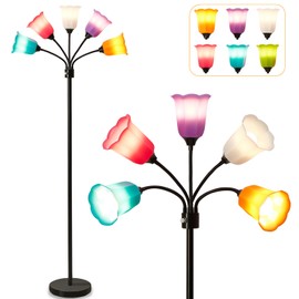GyroVu Medusa LED Floor Lamp, Multi Head Modern Tall Lamp with Adjustable Gooseneck Standing Lamps Led Tall Lamp for Living Room Bedroom Kids Room Office 6 Color Lampshades Bulb Not Included Black