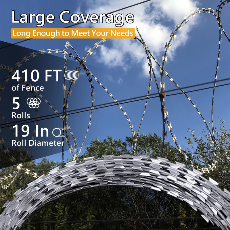 QVQE 410FT Galvanized Steel Razor Wire Ribbon Barbed Concertina, 82