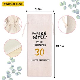 30th Birthday Wine Bag, Presents for 30th Birthday girl, 30 Years Old Gift Idea for Women Men, Best Friend Sisters Birthday Party Decorations, Pairs Well With Turning 30 Birthday (Beige- 30th)