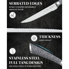 harriet Steak Knives Set of 8, 4.5" Serrated Steak Knives, Full Tang Premium Stainless Steel Steak Knives Set with Gift Box, Dinner Knives, Marble Pattern Handle