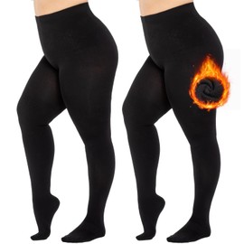 MANZI Winter Warm Tights Women's Large Sizes Black Opaque Fleece Lined Tights 400 Denier XL-4XL 2 Pairs, 2 pairs of black