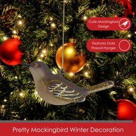 Cobane Studio Mockingbird Ornament - Hand Blown Glass Ornaments for Bird Lovers - Hand-Painted Glass Bird Ornament for Christmas Tree and Home Decor
