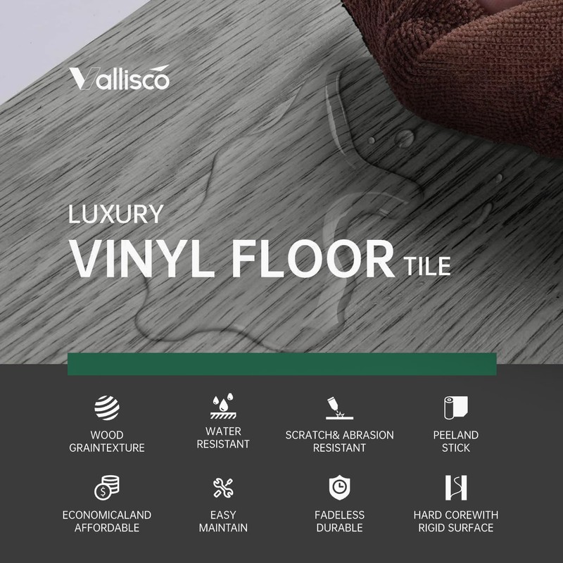 VallisCo Peel and Stick Vinyl Flooring 36 Pack 54 Sq.Ft,
