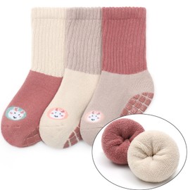 Exemaba 6 Pairs Baby Non-Slip Socks Thick Toddler Warm Winter Socks Stopper Socks ABS Non-Slip Socks for Boys Girls, Rabbit Set