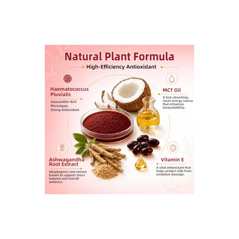 Astaxanthin 24mg with MCT Oil, Astaxanthin Antioxidant Supplements with Ashwagandha,