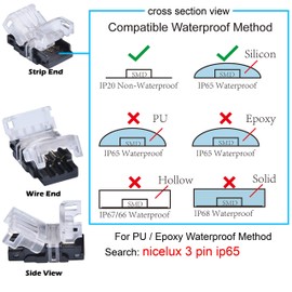 Nicelux CCT Tunable LED Strip Connector 10mm 3 Pin (5PCS) With 9.8 Feet 20 AWG LED Extension Wire, DIY Both Strip to Power and board to board Jumper, Non-waterproof And SILICON WATERPROOF Compatible