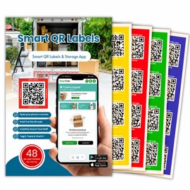 Smart QR Code Labels – 48 Pack | Waterproof, Tearproof Storage Stickers for Home, Garage, Office & Moving Boxes | Works with SmartTrakr App | iOS & Android | No Subscription Required