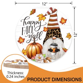 Deroro Happy Fall Y'all Pumpkin Leopard Gnome Front Door Sign, Autumn Maple Leaves Coffee Wood Door Hanger Outdoor Outside Porch Decor, Seasonal Farmhouse Wooden Wreath Indoor Wall Hanging Decoration