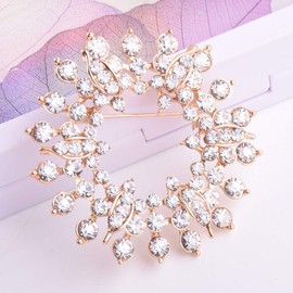 Brooch Jewelry For Women，Gold Tone Austria Rhinestone Crystal Brooch Pins Jewelry (Wreath)
