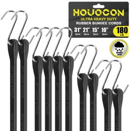 Correas de lona de goma, cuerdas elásticas resistentes con ganchos en S, 180 libras, 10 unidades | 10"+15"+ 21"+31" for Securing Tarps, Cargo, Canvase
