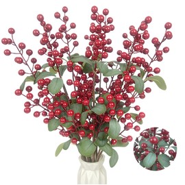 NoriStyle 10 Pcs Christmas Red Berry Stems for Christmas Tree Table Decorations, 21.65 Inches Long Artificial Christmas Holly Berry Stems for Vases Home Indoor Wreaths DIY Decor (Red)