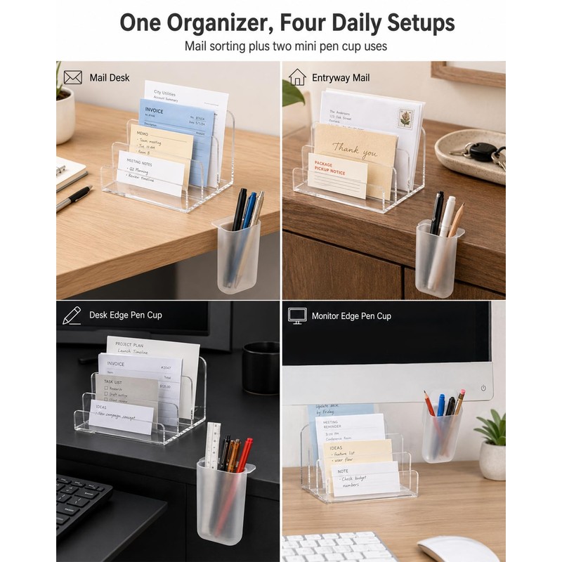 Haohaio Clear Acrylic Mail Organizer & Vertical Envelope Holder