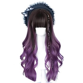 Harajuku Style GAL Women's Wig, Full Wig, Long Curly, Brown, Purple, Gradient Lolita, Lolita Harajuku Wig