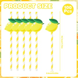 Lemonade Stand Paper Straws - 100PCS Fresh Lemonade Party Decorations Supplies, Lemon Drink Cocktail Striped Straw for Drinks, Birthday Decor for Summer Disposable (Yellow)
