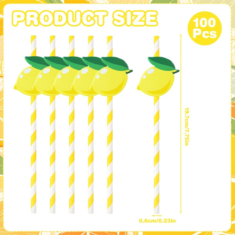 Lemonade Stand Paper Straws - 100PCS Fresh Lemonade Party Decorations