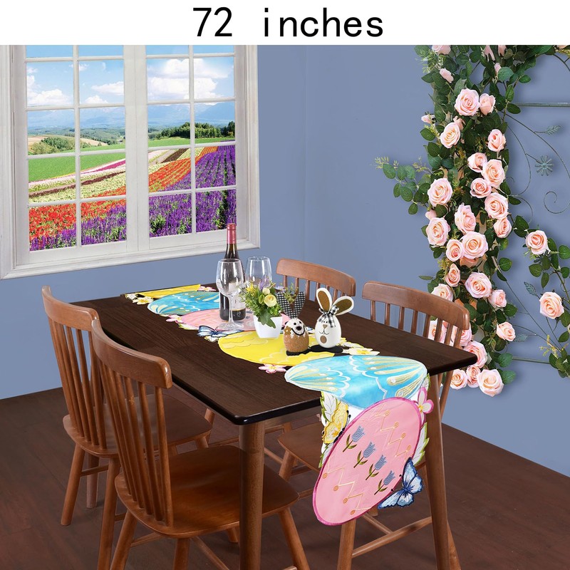 Grelucgo Embroidered Easter Eggs Table Runner, Spring Seasonal Dining Table
