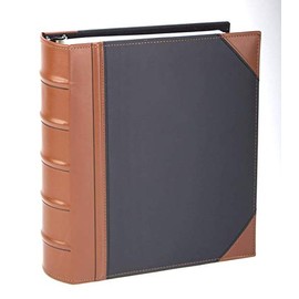 Executive Binder, English Leather 2 Tone with Stitching and Ribbed Spine, Heavy Duty 1.1/2 Inch 3 D-ring with Buster, Holds 350 8.5x 11 Sheets (Black)