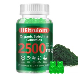 IIEltruiom Spirulina Gummies, Organic Spirulina 2500mg Enhanced Daily Energy - Your Daily Super Greens with Sea Moss, Chlorophyll, GLA, Non-GMO, Gluten Free, 60 Vegan Gummies