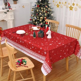 ROYGROW Christmas Tablecloth 60x120, Red Snowflake Christmas Table Cloth Washable Xmas Decorative Table Cover for Holiday Party Kitchen Dining Room Indoor Outdoor Decorations