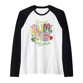 Sweet Summertime Floral Leopard Watermelon Fun Vacation Cute Raglan Baseball Tee