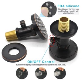 Solid Brass Shower Body Spray Jets with On Off Switch Oil Rubbed Bronze Round Shower Body Sprayer Massage Spa Wall Side Jet, Flow Can Be Controlled, Showerhead Can Swivel, 6 Pcs