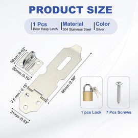 PATIKIL 2.5 Inch Door Lock Hasp Latch, 304 Stainless Steel Security Padlock Latch Door Gate Lock Hasp with Screws for Gate Cabinets Shed Closet Lockers, Silver