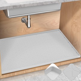 TRZZ Under Sink Mat 22" x 19", Under Kitchen Sink Mat Waterproof, Silicone Under Sink Mat for Shelf Liner Organizer, Cabinet Sink Protector Drip Tray for Bottom Kitchen, Bathroom (Light Grey)