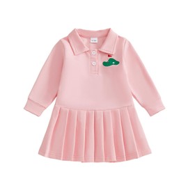Xnqiwq Kids Toddler Baby Girl Golf Outfit Golf Cart Polo Dress Long Sleeve Fall A Line Girls Tennis Athletic Dress (Pink, 2-3 Years)