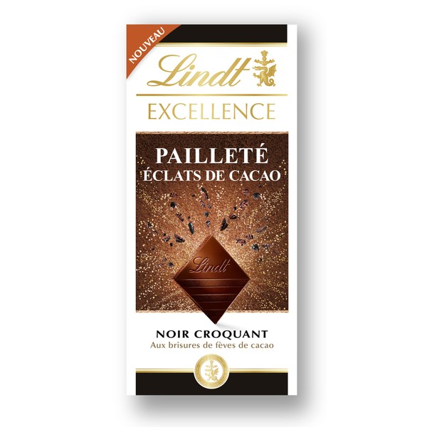 Lindt - Tablette Pailleté Eclats de Cacao EXCELLENCE - Chocolat Noir, 100g